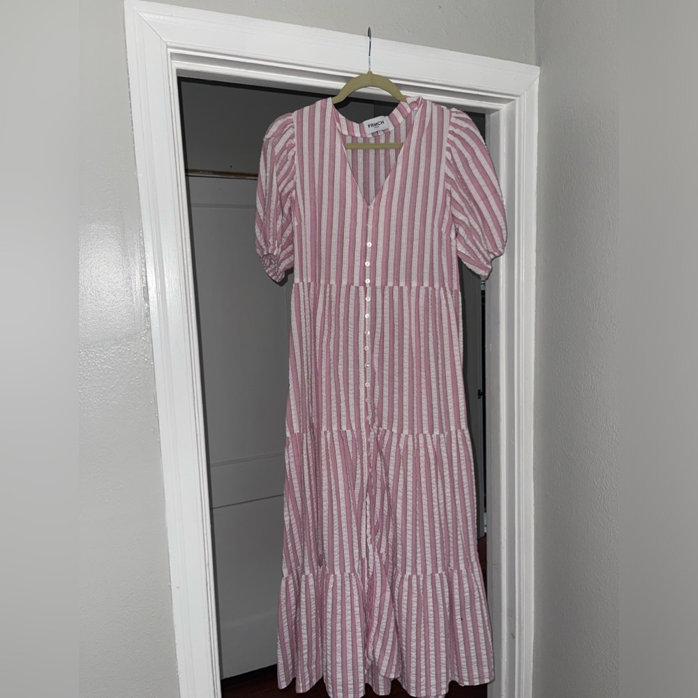 FRNCH Paris striped pink/red/white maxi dress